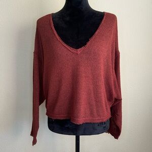 Urban Outfitters shirt women medium distressed sheer long sleeve vneck red